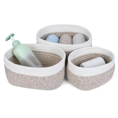 Cozary Aufbewahrungskorb Aus Baumwolle – Handgefertigter Badezimmer Organizer & Multifunktionskorb (3 Größen) – Aufbewahrungskorb Geflochten Für Bad, Küche, Kinderzimmer – 3 Stück, Grau