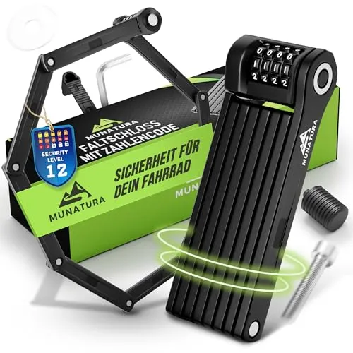 MUNATURA Faltschloss Fahrrad Diebstahlsicher [120cm] - Hochsicheres Zahlenschloss - Faltschlösser mit Stahlkern für hohe Sicherheit und Flexibilität. Personalisierbarer Code und einfache Montage für stressfreies Fahren.