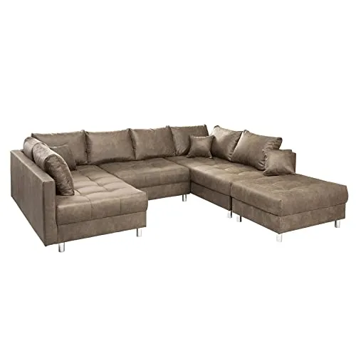 Riess-Ambiente Wohnlandschaft KENT 305cm taupe/silber - XXL Wohnlandschaft mit Federkernpolsterung und inkl. Kissen, ideal für gemütliche Abende und entspannte Stunden im modernen Design.