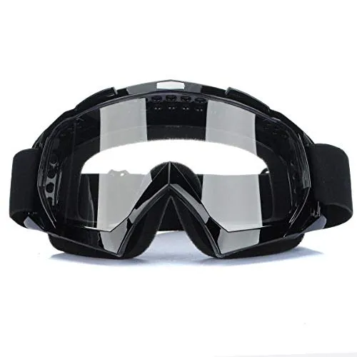 Jzhen Motorradbrille, Motocross Brille Verstellbarer Riemen, ATV Dirt Bike Off Road Racing MX-Fahrbrille Winddichte Staubdichte zum Radfahren Reiten Klettern Skifahren Schwarz