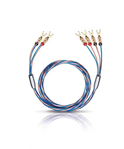 Oehlbach Bi-Tech 4 L 200 - Lautsprecherkabel-Set Bi-Wiring versilbert 2x2,5/2x4,0 mm² mit Kabelschuh-Verbinder - 2 x 2 m - blau/Kupfer
