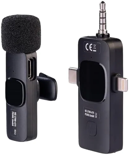 Callstel Ansteckmikrofon: Mini-Funkmikrofon-Set für USB-C-Geräte, 2,4 GHz, 32 kHz Stereo, 20 m (Funkmikrofon Handy, Handymikrofon, Krawatten Kamera)