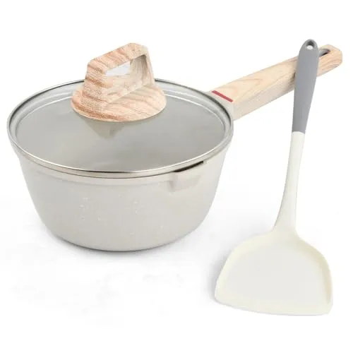 Milchtopf mit Abdeckung 18 cm, 2L Kasserolle mit Antihaftbeschichtung Geeignet zum Braten Schmoren und Kochen, kleiner topf mit doppelter Strömungsführung für Induktionsherd Elektroherd Gasherd