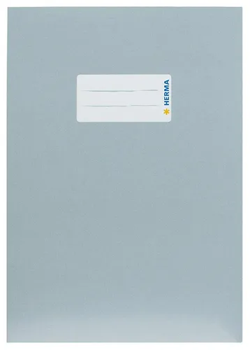 HERMA 19771 Heftumschlag A5 - Extra starker Karton in Grau, idealer Schutz für Schulhefte und Dokumente mit praktischem Namensfeld