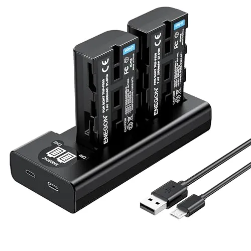ENEGON NP-F550 Ersatzakku (2 Stück) und Smart LED Dual USB Ladegerät für Sony NP-F550 und Sony NP-F970 NP-F960 NP-F950 NP-F930 NP-F980 NP-F570 NP-F750 Camcorder