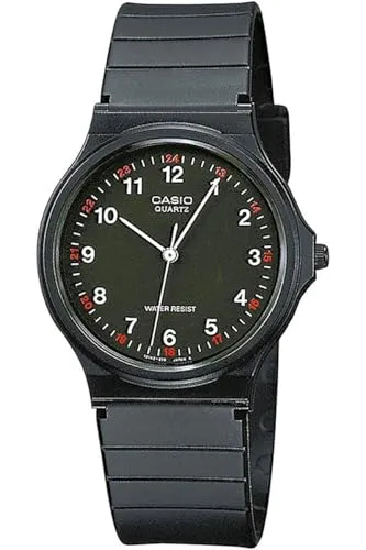 Herren Uhr Casio MQ-24-1B - Schlichte Armbanduhr für Herren mit Quarzmechanismus, schwarzem Zifferblatt und robustem Kunststoffarmband. Ideal für Alltag und Büro, wasserdicht bis 3 atm.