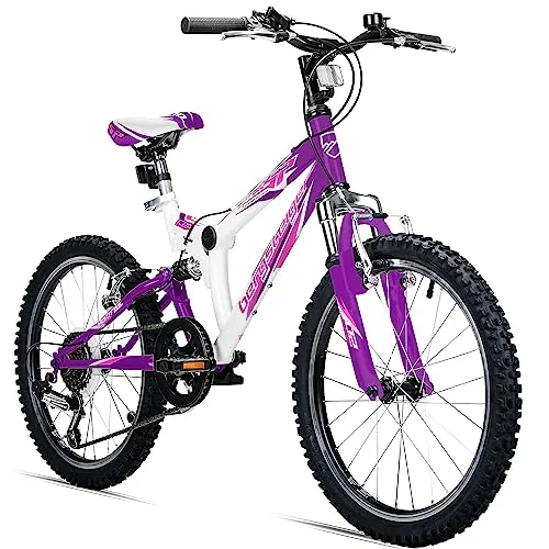 bergsteiger Mountainbike Montreal 20 Zoll - Für Kinder von 6 bis 13 Jahren - Full Suspension Kinderfahrrad mit 6-Gang Shimano Schaltung, robustem Stahlrahmen und ergonomischem Sattel für komfortable Fahrten im Gelände.