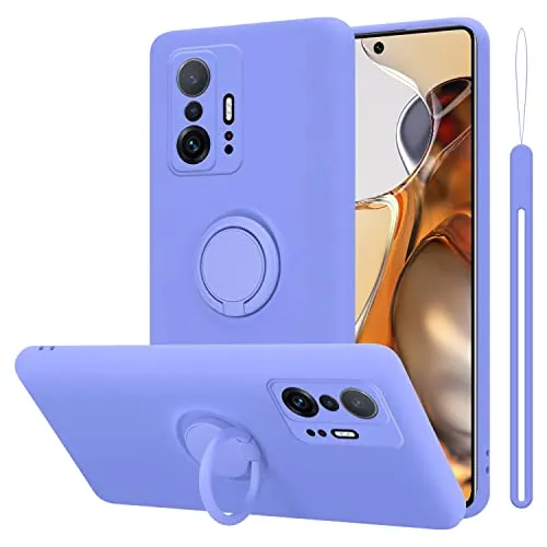 Cadorabo Hülle kompatibel mit Xiaomi 11T 11T PRO Schutzhülle TPU Silikon Case Liquid Design mit Ring Slim Kratzfest Liquidsilikon Microfaser Case Hülle für Xiaomi 11T 11T PRO in Lila