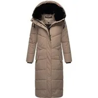Navahoo Damen Wintermantel - Warmer Steppmantel mit abnehmbarer Kapuze in Taupe Grey, Gr. XL - Funktionsjacken für den Winter, eleganter und warmer Damenmantel mit abnehmbarem Kunstfellkragen und wind- sowie wasserabweisendem Material.