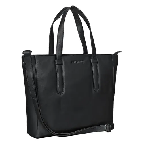 Produktbild STILORD Rachel Tote Bag Leder Damen Umhängetasche Groß Schultertasche Laptop Handtasche Shopper XL Vintage Echtleder Farbe:schwarz