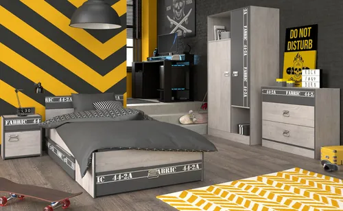 Parisot Jugendzimmer-Set Fabric 20, 6-teilig mit LED-Beleuchtung - Jugendzimmer-Set mit Kleiderschrank, Bett und Gaming-Schreibtisch, inklusive stylischer LED-Beleuchtung für ein modernes Ambiente.