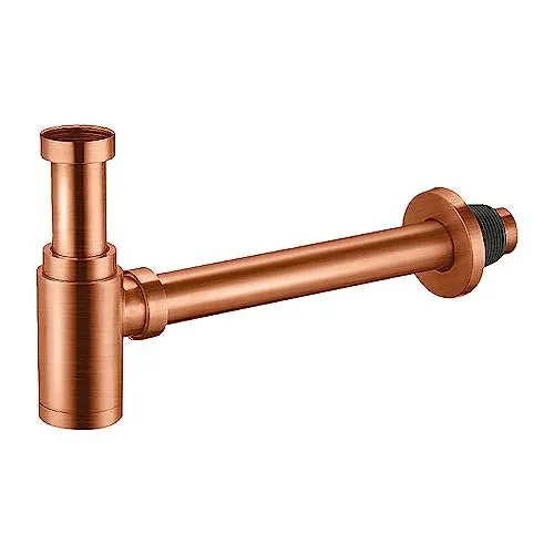 Aloni Messing/Edelstahl Kupfer gebürstet Siphon 35 cm - Siphon mit innovativem Geruchsschutz, einfache Montage und Reinigung, geeignet für alle gängigen Wasch- & Spültische.