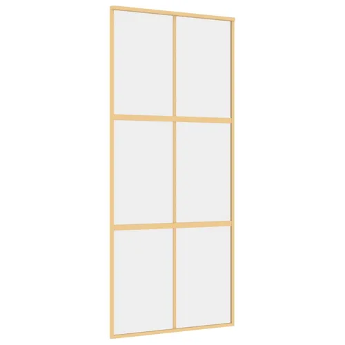 vidaXL Schiebetür Golden 90x205 cm aus ESG-Klarglas - Moderne Schiebetür aus ESG-Klarglas mit robustem Aluminiumrahmen, ideal für einen hellen Wohnbereich. Geräuschloses Öffnen und Schließen dank Türdämpfer. Perfekt für stilvolle Raumtrennungen.