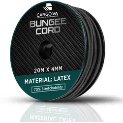 CargoVA® Spanngurt Gummiseil Schwarz – wetterfestes Expanderseil für Anhänger & Planen UV-beständig, wetterfest, flexibel, reißfest, abriebfest 4MM x20M