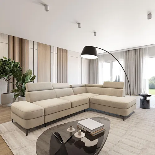 Masseno Ecksofa AVISE MV R-S mit Schlaffunktion und Stauraum - Creme - Das elegante Ecksofa AVISE MV R-S verbindet Komfort und Funktionalität. Mit integrierter Schlaffunktion und praktischem Stauraum für Bettzeug wird es zum perfekten Möbelstück für jedes Wohnzimmer.