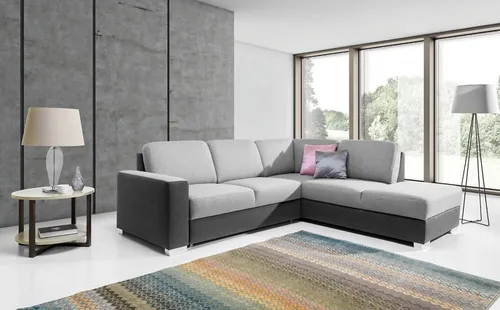 Ecksofa Sofa JUNES mit Schlaffunktion Grau / Hellgrau Ottomane Rechts