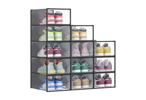 SONGMICS Schuhbox Schuh-Organizer (12 St), Schuhboxen, 12/18er Set, durchsichtig, 33,2 x 23 x 14,5 cm