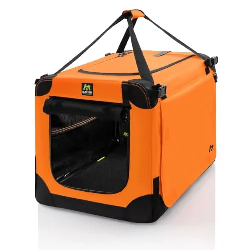 Maelson Soft Kennel Neon-Orange - Faltbare Hunde-Transportbox - Faltbare Hundebox 52 x 33 x 33 cm mit flauschiger, waschbarer Einlegematte und pulverbeschichtetem Stahlrahmen. Ideal für Reisen dank Sicherheitslaschen und wasserdichtem Boden.