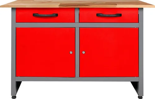 Ondis24 Werkbank Werktisch 120 cm rot mit Schubladenschrank - Robuste Metallwerkbank mit 2 Schubladen, ideal für Heimwerker und Profis. Hohe Traglast von 510 kg für vielseitige Anwendungen.
