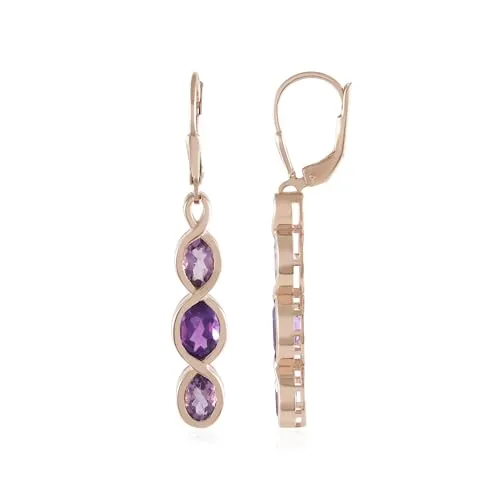 Cavill Amethyst Ohrstecker Damen 3,15 ct Oval geschliffene brasilianische Edelsteine in 925er rosévergoldetem Silber 44 mm modisch geschwungenes Design