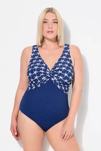 Ulla Popken Damen Plus Size Badeanzug Knoten, Nora, Seestern - Badeanzug für Damen in großen Größen, mit elegantem Knoten-Design und strukturierter Oberfläche für optimalen Halt und Stil am Strand.