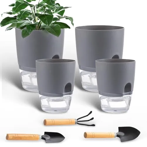 ORARTMM 4 stücke Blumentopf Weiß Kräutertopf Plastik mit Selbstbewässerung und Wasserspeicher Plant Pot Küchenkräuter Blumentopf mit Bewässerungssystem für Küche, Balkon, Schlafzimmer