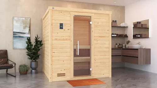 WEKA Massivholzsauna BERGEN 2 – Beige, 5,4 kW Saunaofen