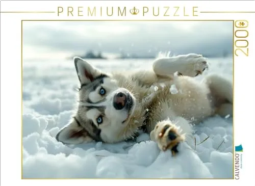 CALVENDO Puzzle Husky liegt im Schnee | 2000 Teile Lege-Größe 90 x 67 cm Foto-Puzzle für glückliche Stunden
