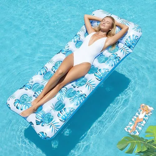 Rlssaki Luftmatratze Pool, Wasserhängematte mit Netz,Wasserrelaxliege(Blau) | mit Kopfstütze, Bequemer Wasserliege, Wasser Hängematte für Erwachsene und Kinder, Schwimmmatratze für Meer, Strand, Pool