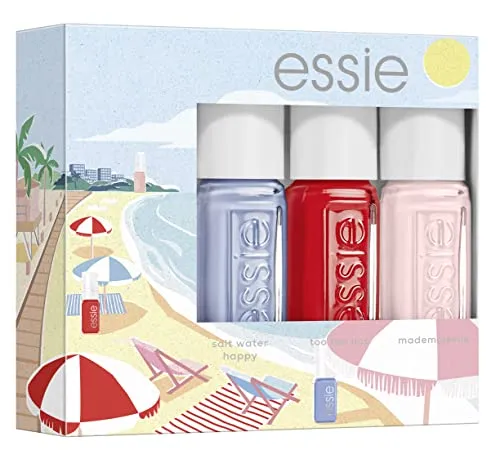 Essie Nagellackset für farbintensive Fingernägel, Nr. 13 mademoiselle, Nr. 63 too too hot, Nr. 374 saltwater happy - 15 ml