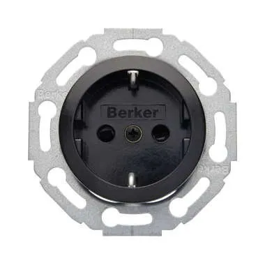 Berker 414521 Schutzkontakt-Steckdose mit Schraub-Liftklemmen, in 45°-Stufen variable Einbaulage , 1930/Glas/Palazzo, schwarz glänzend