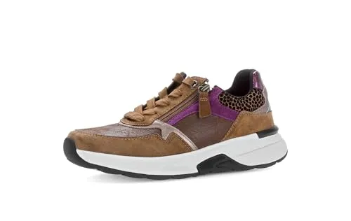 Gabor Damen Low-Top Sneaker, Frauen Sneaker,wechsel-Fussbett,Optifit,breit,Hovercraft,atmungs-aktiv,sacchetto,Cognac/Berry Kombi,43 EU / 9 UK
