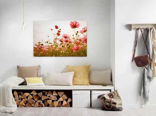 Blumenwiese Leinwandbild Rot Grün 90x60 DD120288 in rot von Livingwalls