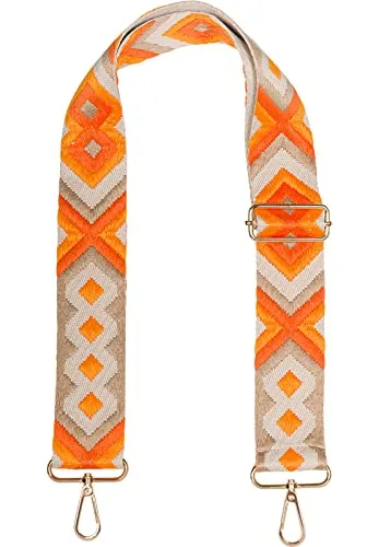 styleBREAKER Taschen Schulterriemen verstellbar mit Buntem Ethno Muster, Wechsel Taschengurt, Karabiner, Handyband 02013024, Farbe:Orange-Taupe-Beige
