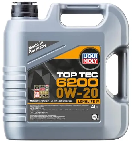 Motoröl LIQUI MOLY TopTec 6200 0W20 4L - Hochleistungs-Motoröl für moderne Motoren, optimiert für Kraftstoffeinsparung und hervorragenden Schutz bei extremen Bedingungen. Ideal für VW-Fahrzeuge.