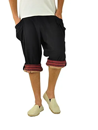 virblatt Herren Shorts - Kurze Haremshose mit elastischem Bund - Herren-Stoffhosen, bequeme und atmungsaktive Shorts aus 100% Baumwolle mit Ethnomuster, ideal für den Sommer und Freizeitaktivitäten.