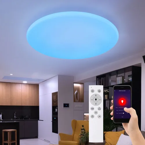 Smart LED Deckenleuchte mit Fernbedienung - Moderne Deckenlampe mit App-Steuerung, dimmbar und Farbwechsel zwischen 3000K-6500K. Ideal für jeden Raum mit hohem Beleuchtungsbedarf, gleichmäßige Lichtverteilung und praktische Funktionen.