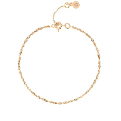 Einzelstück® Singapur Fußkette 925 Sterling Silber I Gedrehtes Silberfußkettchen I 14K Gold & Roségold, Echtschmuck Singapurkette Memory Damen Anklet (Rosegold)