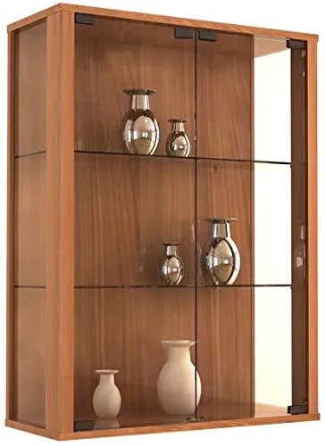 VCM Glasvitrine Udina, hängend, 60 x 80 cm, nussbaum - Hängevitrine aus ESG-Sicherheitsglas mit 2 höhenverstellbaren Fachböden, ideal zur stilvollen Präsentation Ihrer Schmuckstücke und optimalen Schutz vor Staub.
