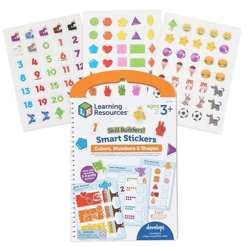 Learning Resources Skill Builders Smart Stickers Farben, Zahlen & Formen, Lernbuch mit Stickern ab 3 Jahren
