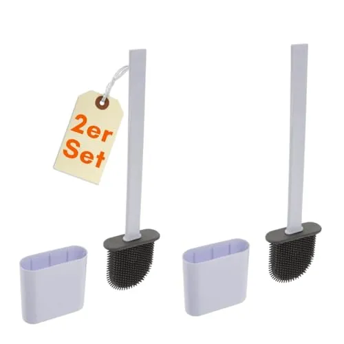 2er Set Klobürste Silikon weiß Wandmontage Silikon Toilettenbürste WC Bürste Klobürstenhalter ohne Bohren WC Bürstengarnitur Toilettenbürste 2 Stück