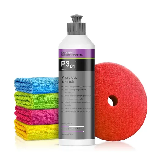 Koch Chemie Auto Politur Set P3.01 Micro Cut & Finish Polierpad Tücher 250ml