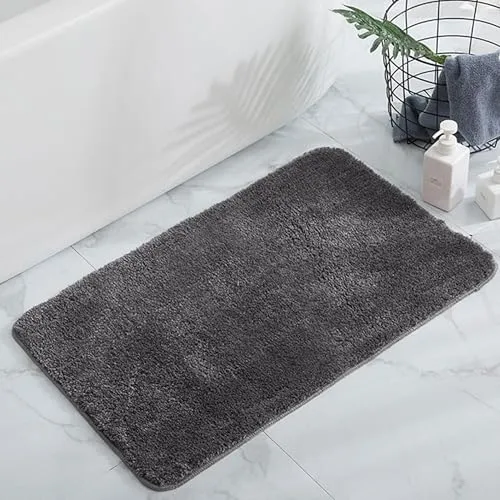 HELLSER Badezimmerteppich MIRA | Badematte rutschfest & Waschbar | Weicher Mikrofaser Badteppich | Saugfähig & Schnelltrocknend | Oeko-TEX Badvorleger für Fußbodenheizung | Dunkelgrau | 40x60 cm