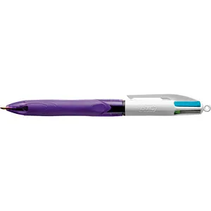 BIC 4-Farben-Kugelschreiber 4 Colours GRIP Fashion lila/weiß, Schreibfarbe: hellgrün, rosa, violett, türkis, 1 St.