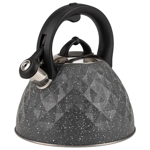 KARL HAUSMANN Wasserkessel Induktion - 3L - Grauer Marmor Teekessel mit Automatischer Pfiff - Edelstahl Wasserkocher für Induktionsherd, Gasherd und Elektroherd - Pfeifkessel - Teekanne