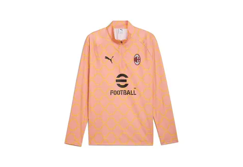 PUMA AC Mailand Aufwärmoberteil Herren - Laufbekleidung in Pink Fruit Sunny Gelb, ideal für Training und Freizeit. Slim Fit und aus 100% Polyester für besten Tragekomfort. Zeige deine Fanliebe mit diesem stylishen Shirt!