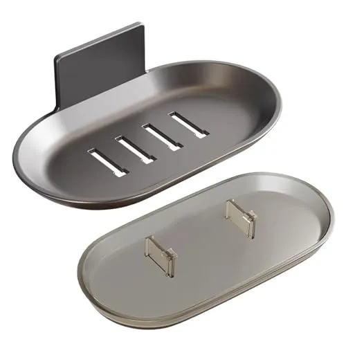 SLAXJNE 1 Stück Selbstklebender Seifenhalter Ohne Bohren Zur Wandmontage Mit Wasserauffangbehälter, Kein Bohren Erforderlich Für Seifenschale, Schwarze Seifenschale, Badezimmer-Seifenschale