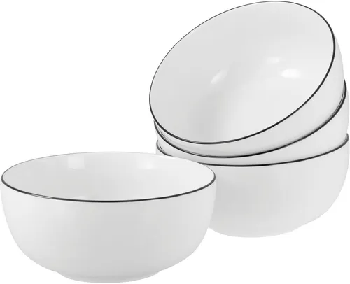 CreaTable Allround Buddha Bowl 4-tlg 16cm (Black Line) - Schüsseln aus hochwertigem Porzellan, ideal für den täglichen Gebrauch und spülmaschinengeeignet – perfekt für moderne Essenspräsentationen.