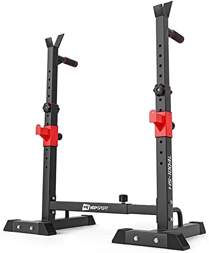 HOP-SPORT Langhantelständer, Verstellbarer Hantelständer mit Sicherheitsablage und Dip-Stangen für Homegym, Stabiler Squat Rack für Langhanteltraining, Max. Belastbarkeit 250 kg
