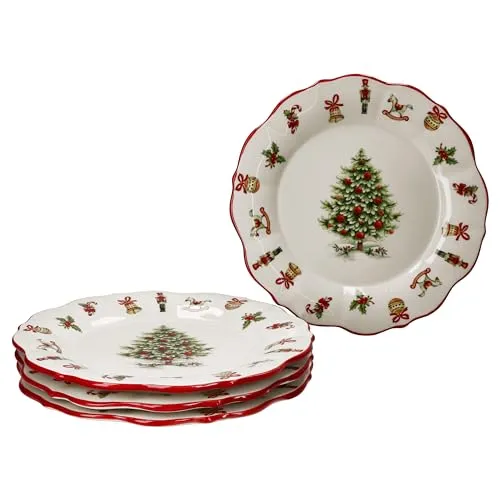 MamboCat Speiseteller 4x Maestro Natale - Festliche Gebäckteller für Weihnachten - Speiseteller aus feiner Keramik, ideal für weihnachtliche Leckereien. Robust und spülmaschinengeeignet – für eine festliche Atmosphäre an den Feiertagen.